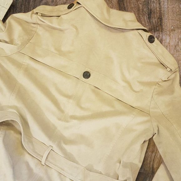 CLEARANCE Trench Coat Beige Camel Color Vegan Ultra Suede Cloth Size Small - Picture 4 of 8